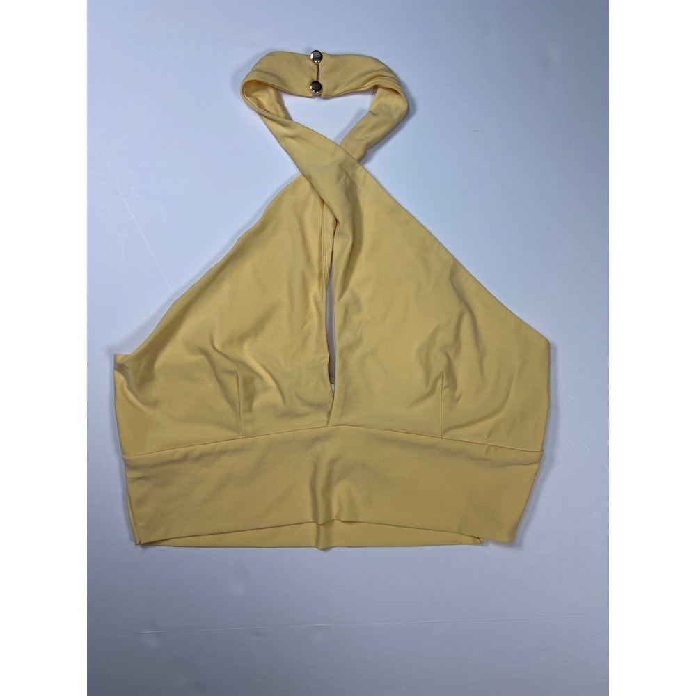 IRIS Yellow Criss Cross Halter Crop Top‎ Large Cutout Keyhole Bandeau Going Out